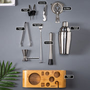 Stainless Steel Cocktail Shaker Set 10-Piece Bartender Mixing Kit with Bamboo Stand