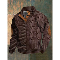 Mens Stand Collar Printed Polo Sweatshirt