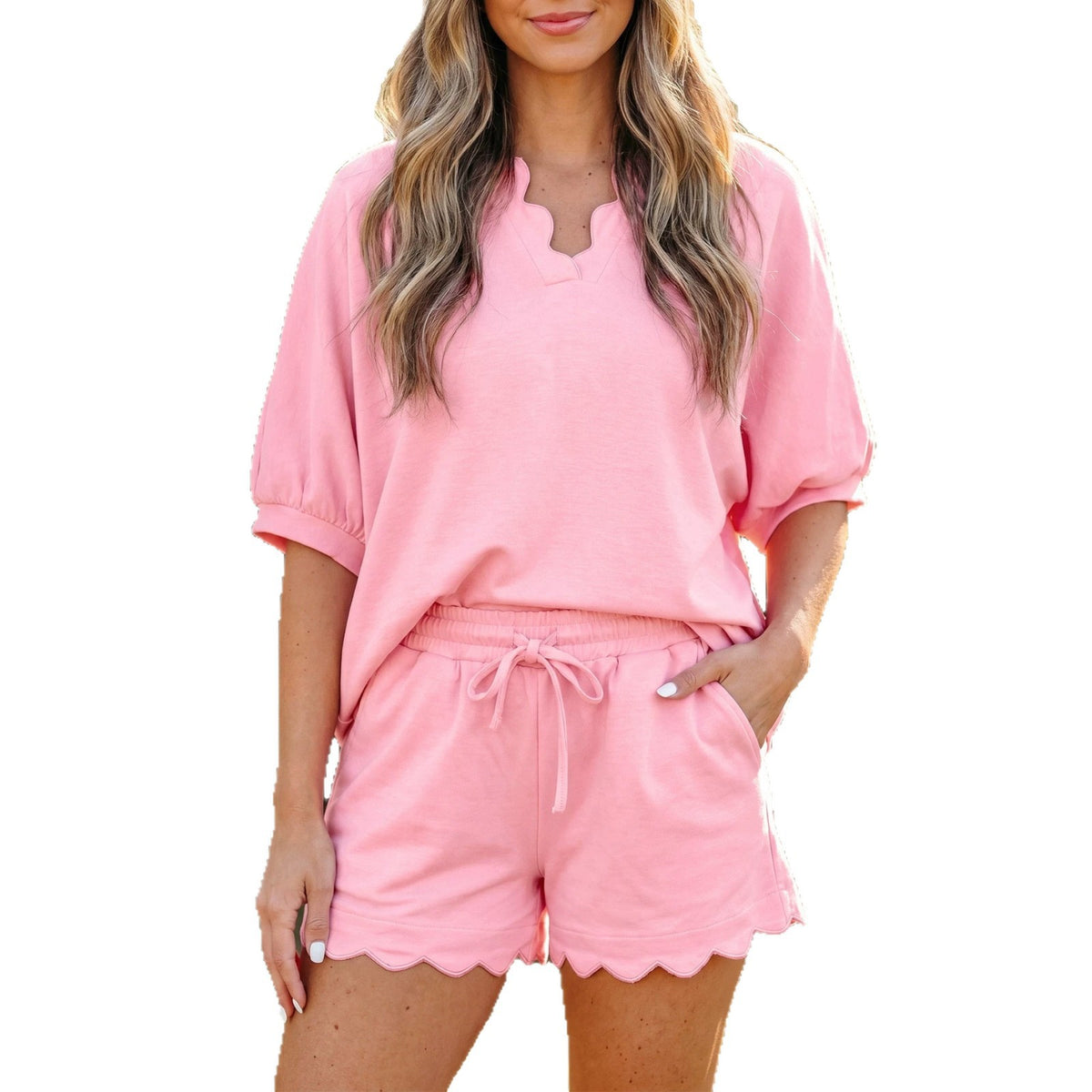 Short Sleeve Drawstring Two-Piece Set