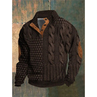 Mens Stand Collar Printed Polo Sweatshirt