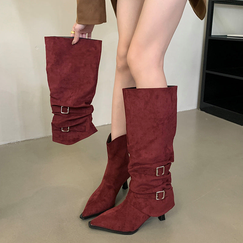 Women's Detachable Buckle High Heel Boots