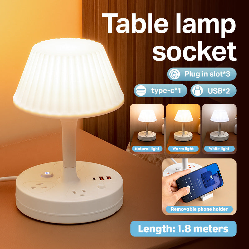 LED Desk Lamp with USB Charging Ports and Power Outlets