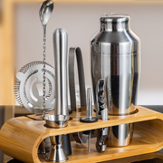 Stainless Steel Cocktail Shaker Set 10-Piece Bartender Mixing Kit with Bamboo Stand