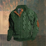 Mens Stand Collar Printed Polo Sweatshirt
