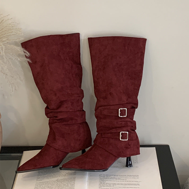 Women's Detachable Buckle High Heel Boots