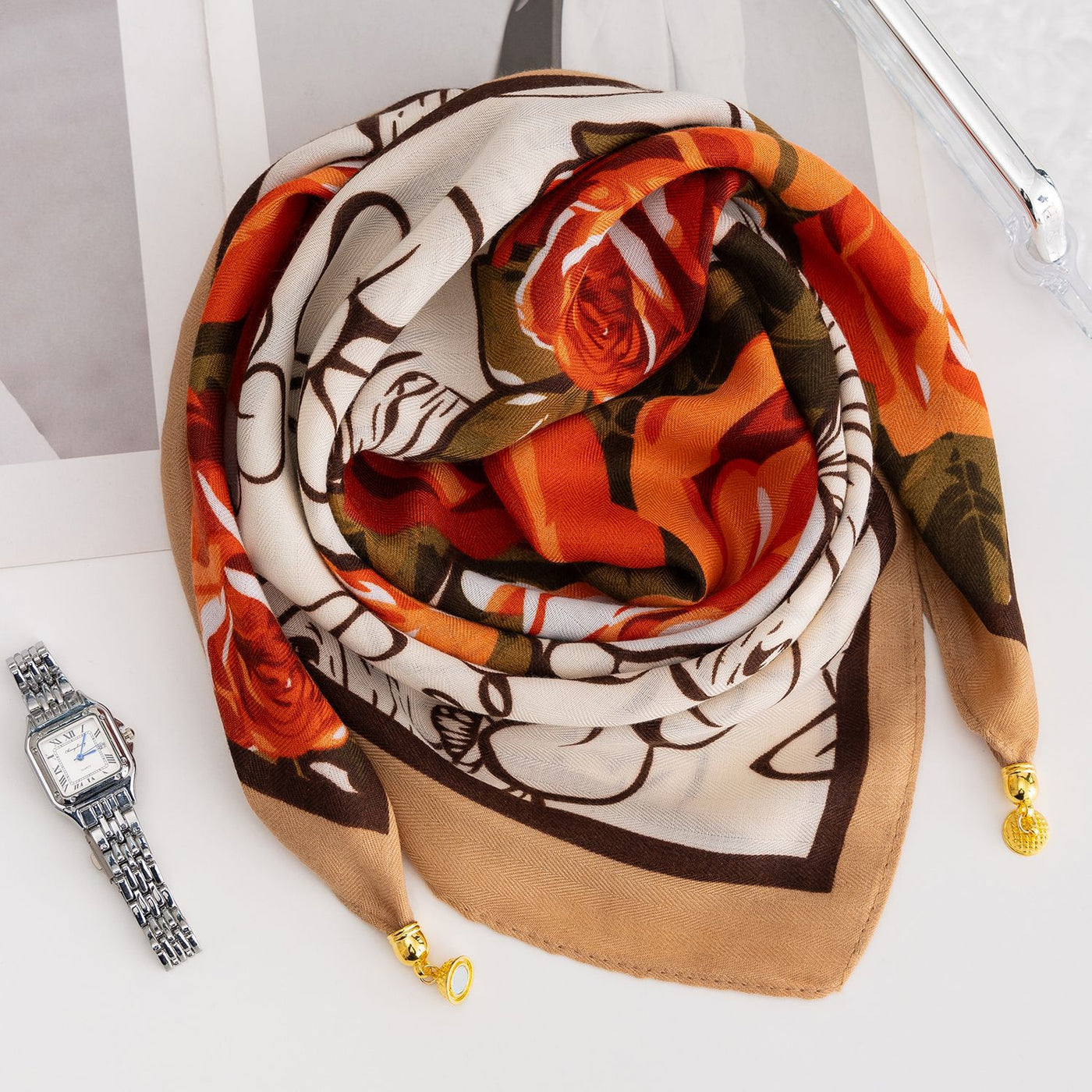 Magnetic Buckle Cotton Square Scarf