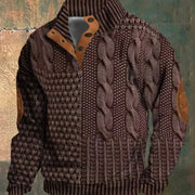 Mens Stand Collar Printed Polo Sweatshirt
