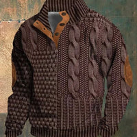 Mens Stand Collar Printed Polo Sweatshirt