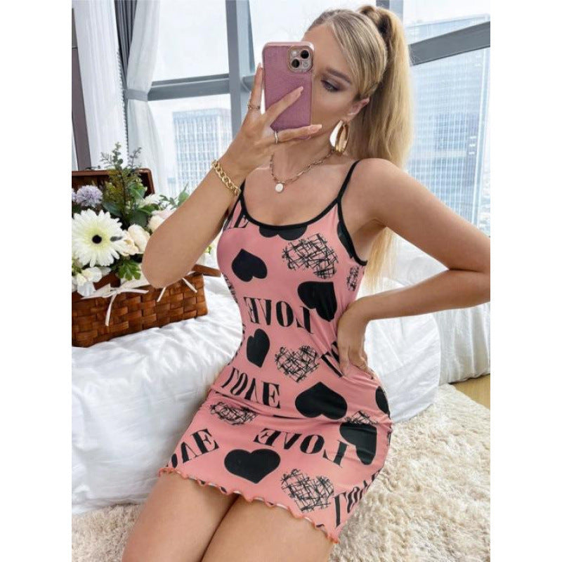 Heart Print Sling Nightgown