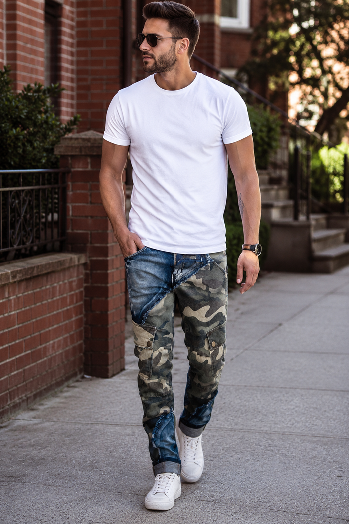 Camouflage Slim-Fit Denim Jeans