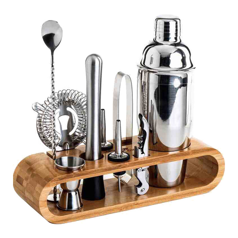 Stainless Steel Cocktail Shaker Set 10-Piece Bartender Mixing Kit with Bamboo Stand