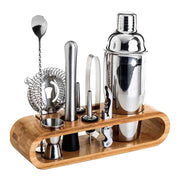 Stainless Steel Cocktail Shaker Set 10-Piece Bartender Mixing Kit with Bamboo Stand