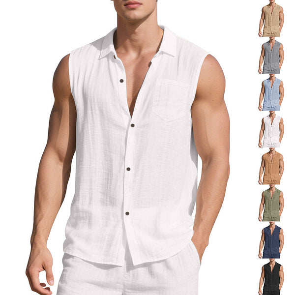 Linen Blend Open-Front Vest Shirt