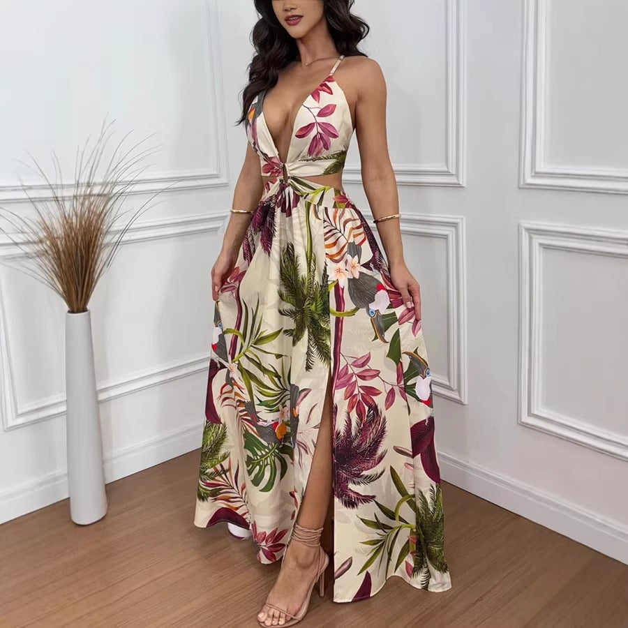 Printed V-Neck Maxi Dress