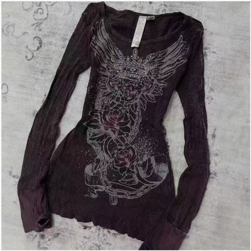 Vintage Rose Print Long Sleeve T-Shirt