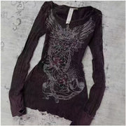 Vintage Rose Print Long Sleeve T-Shirt