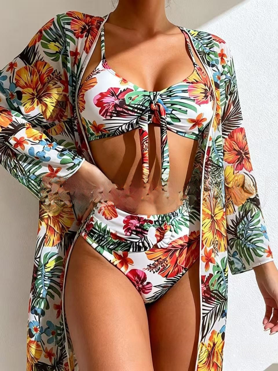Floral Print Three-Piece Bikini Set