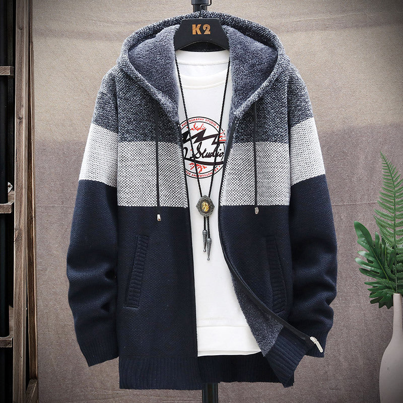 Mens Gradient Fleece Lined Hooded Cardigan