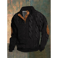Mens Stand Collar Printed Polo Sweatshirt