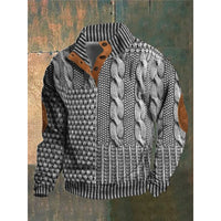 Mens Stand Collar Printed Polo Sweatshirt