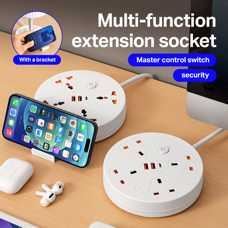 LED Desk Lamp with USB Charging Ports and Power Outlets