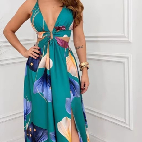 Printed V-Neck Maxi Dress