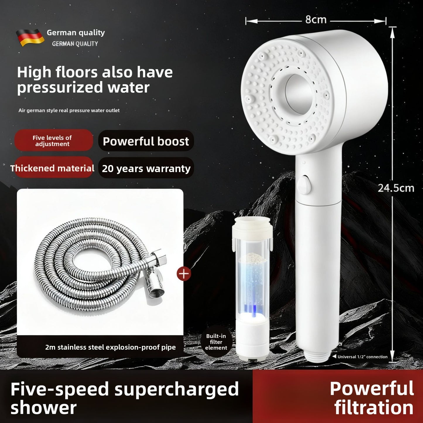 Turbo Air Booster Shower Head with Filter