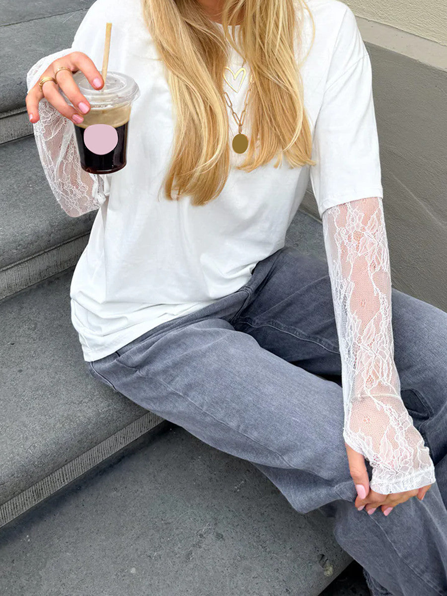 Lace Patchwork Princess Sleeve Top