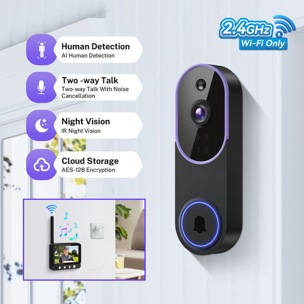 Video Doorbell Camera with Voice Intercom, Monitoring, Wifi, Hd Night Vision, Smart Doorbell, Electronic Peephole