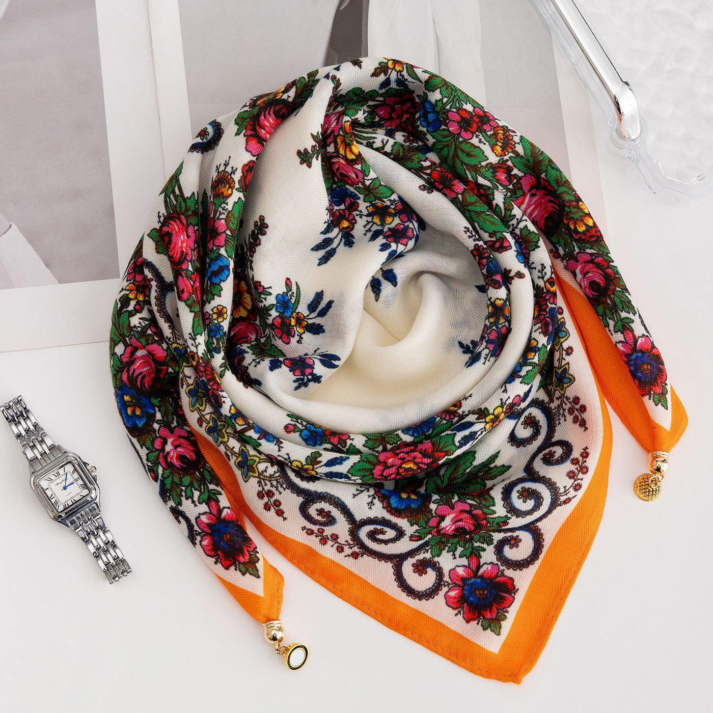 Magnetic Buckle Cotton Square Scarf