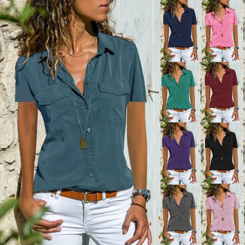 Slim Fit Lapel Short-Sleeve Shirt