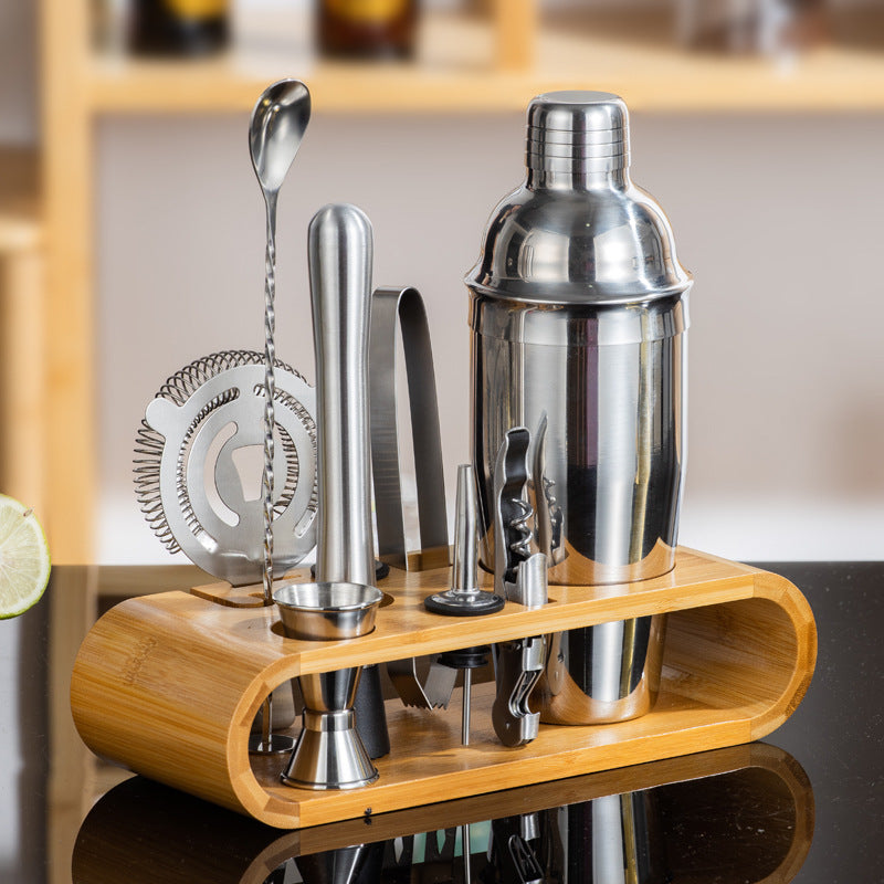 Stainless Steel Cocktail Shaker Set 10-Piece Bartender Mixing Kit with Bamboo Stand