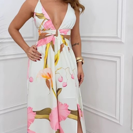 Printed V-Neck Maxi Dress