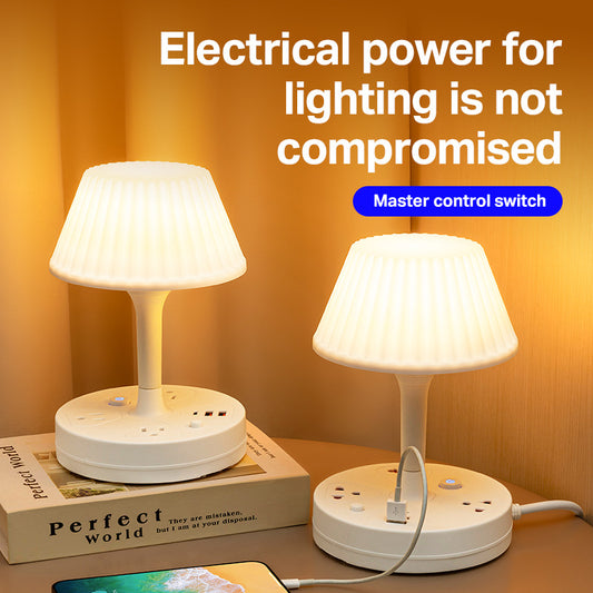 LED Desk Lamp with USB Charging Ports and Power Outlets