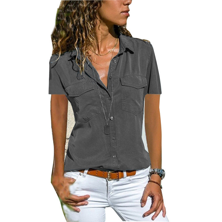Slim Fit Lapel Short-Sleeve Shirt