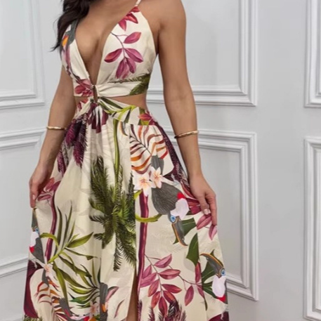 Printed V-Neck Maxi Dress