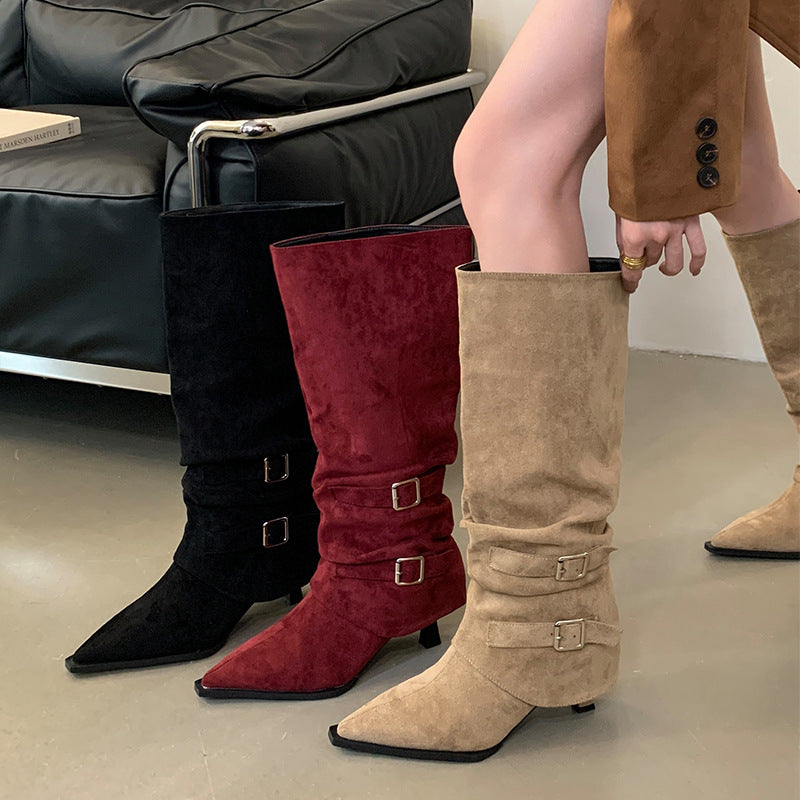 Women's Detachable Buckle High Heel Boots