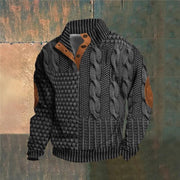 Mens Stand Collar Printed Polo Sweatshirt