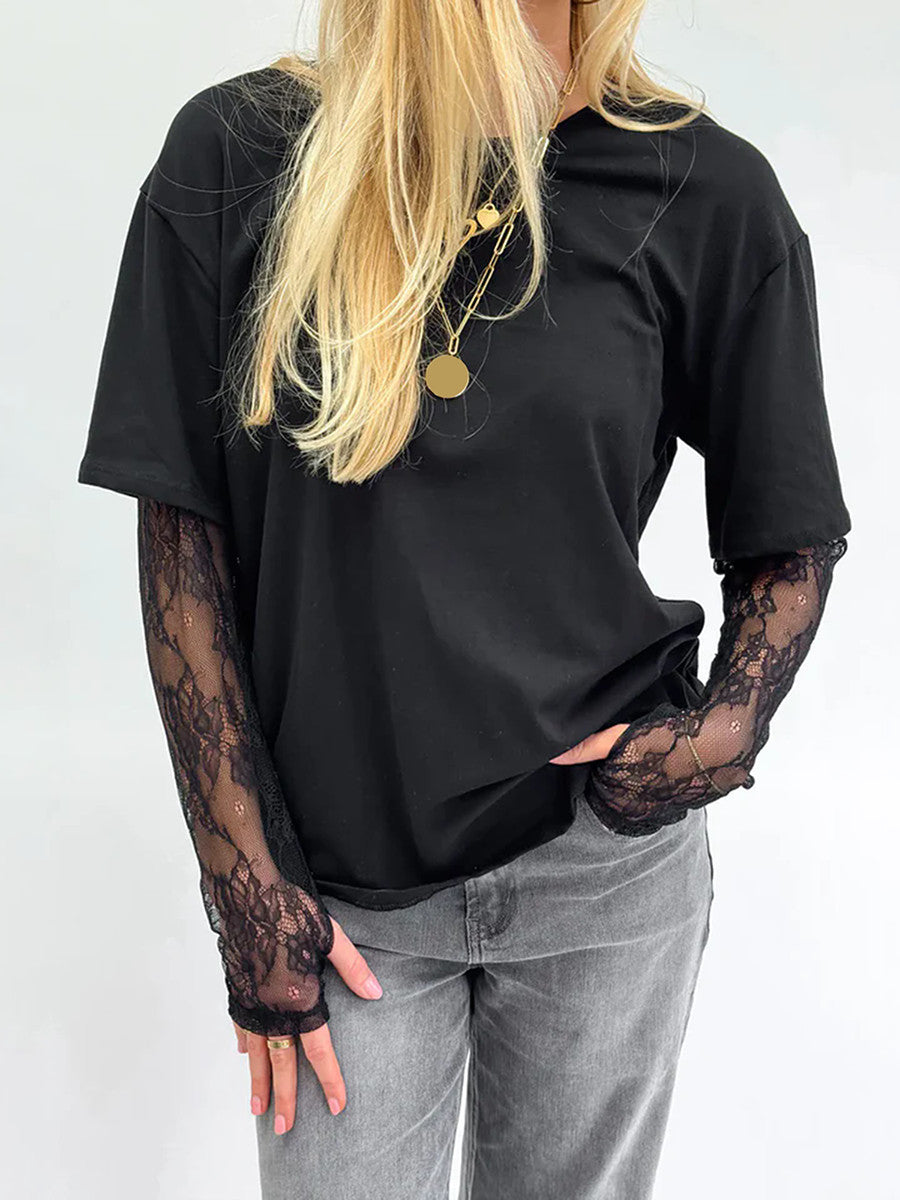 Lace Patchwork Princess Sleeve Top