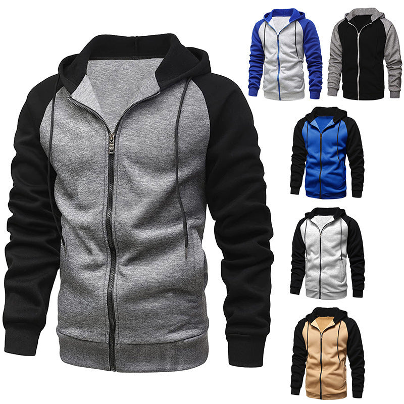 Cross-Border Men's Hooded Cardigan Sweatshirt Loose Zipper Raglan Long-Sleeved Men's Jacket