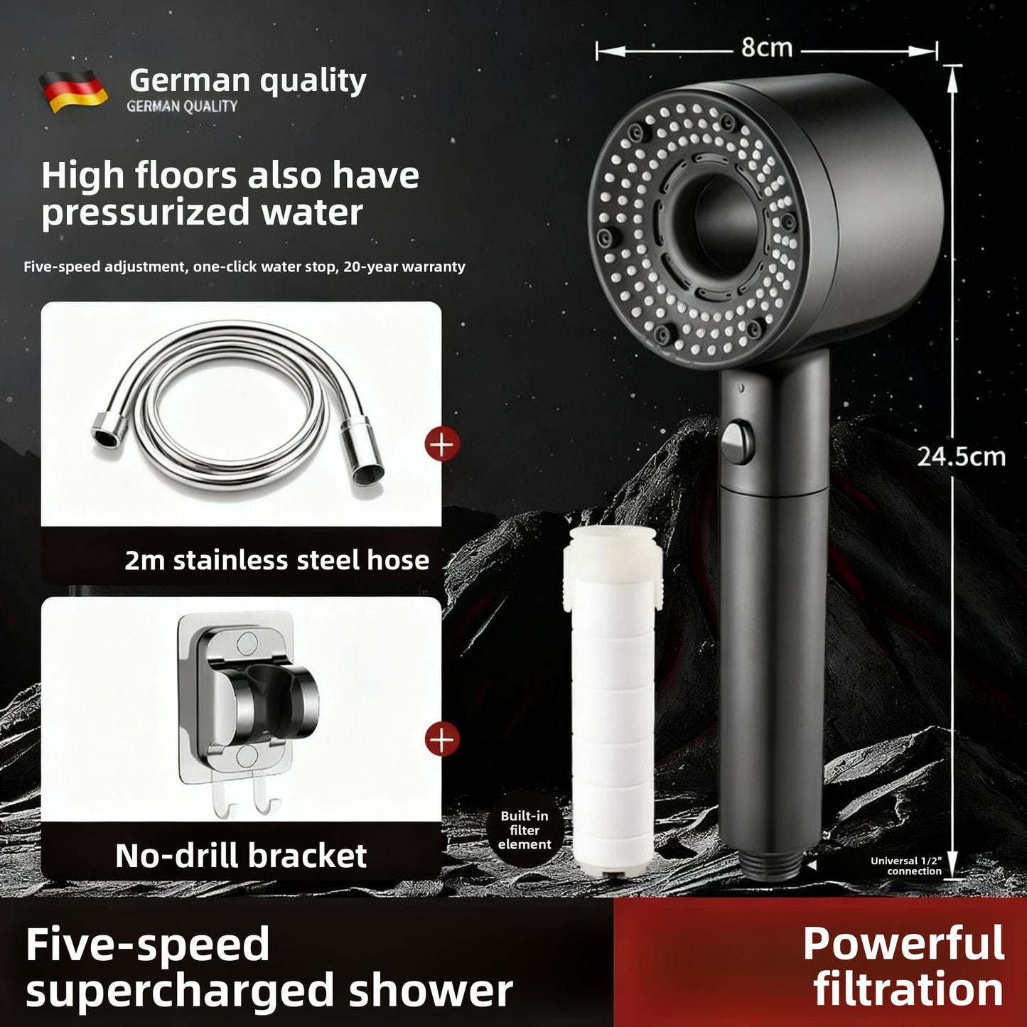Turbo Air Booster Shower Head with Filter