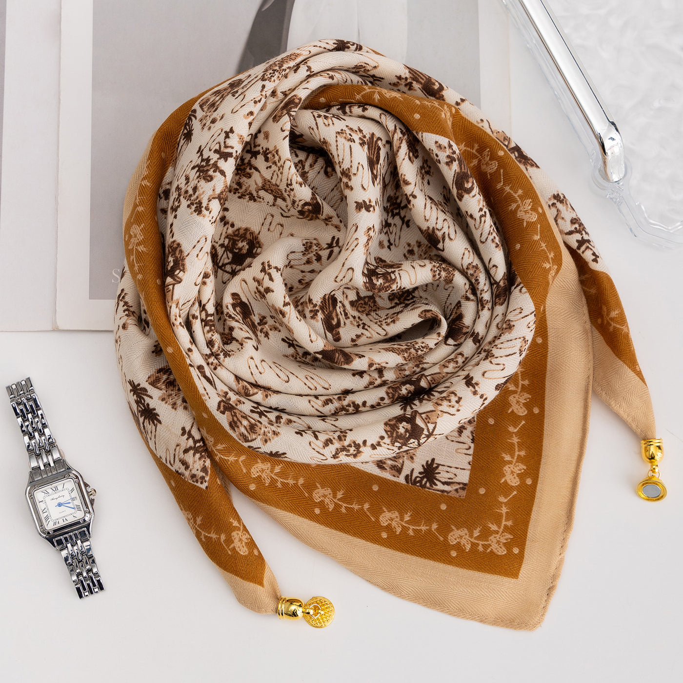 Magnetic Buckle Cotton Square Scarf