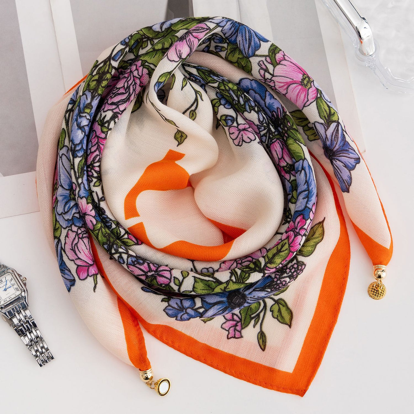 Magnetic Buckle Cotton Square Scarf