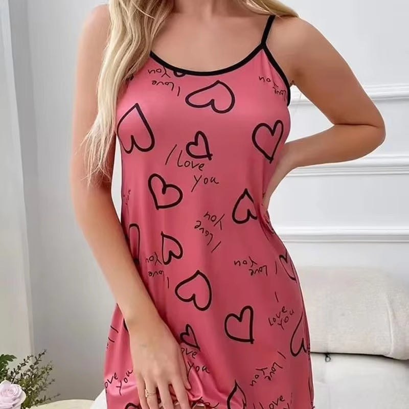 Heart Print Sling Nightgown