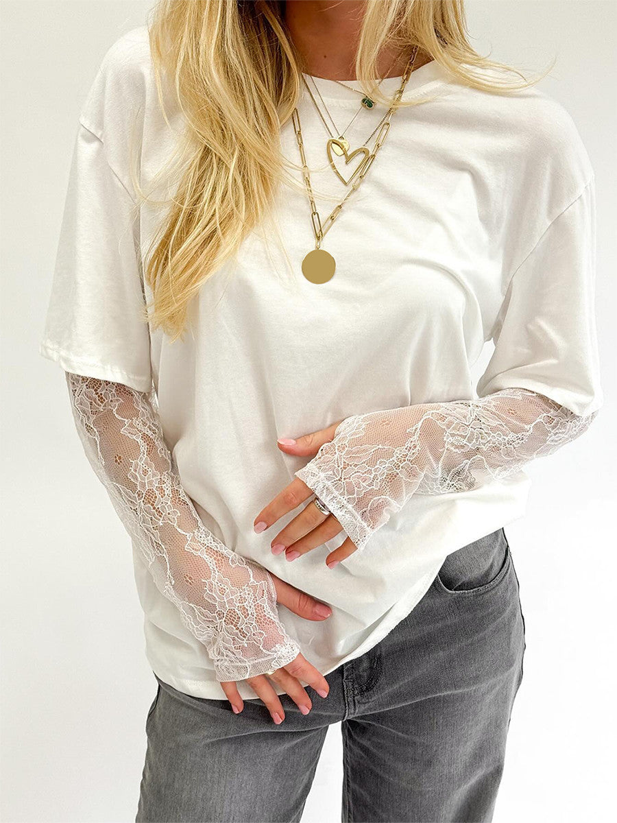 Lace Patchwork Princess Sleeve Top