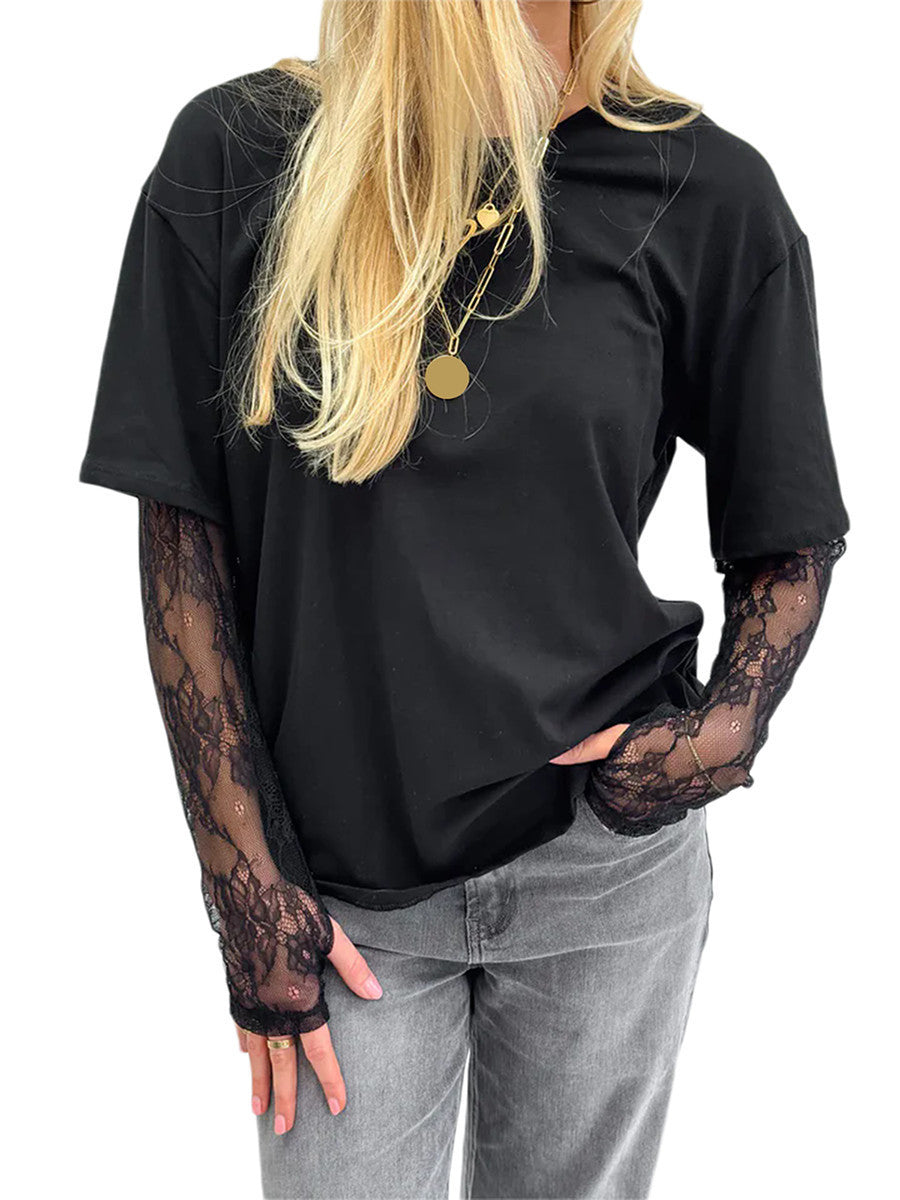 Lace Patchwork Princess Sleeve Top